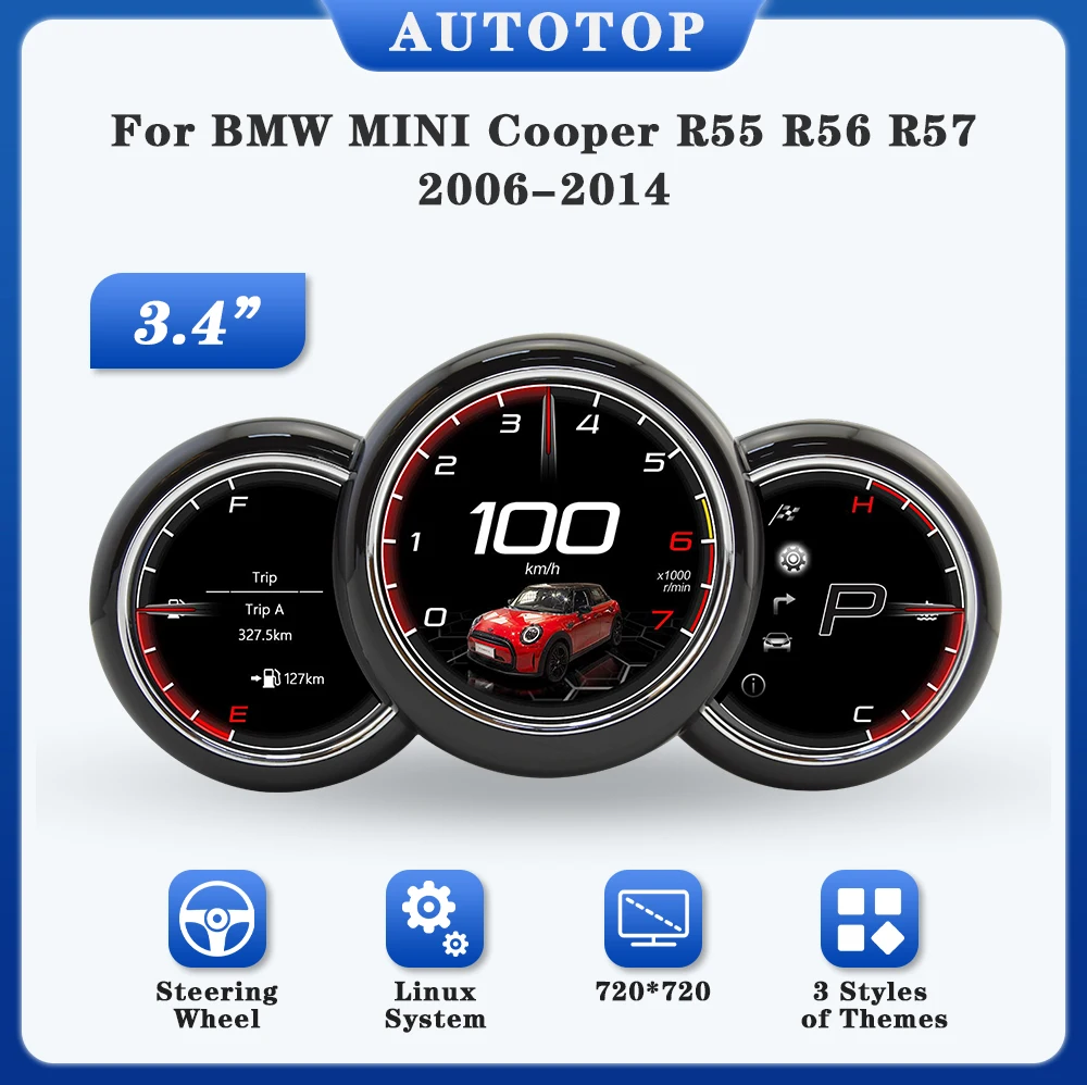 AUTOTOP 3,4" Tachometer Instrument für BMW MINI Cooper R55 R56 R57 2006-2014Auto LCD Dashboard Panel Linux Digital Cluster Fual – Detail 4