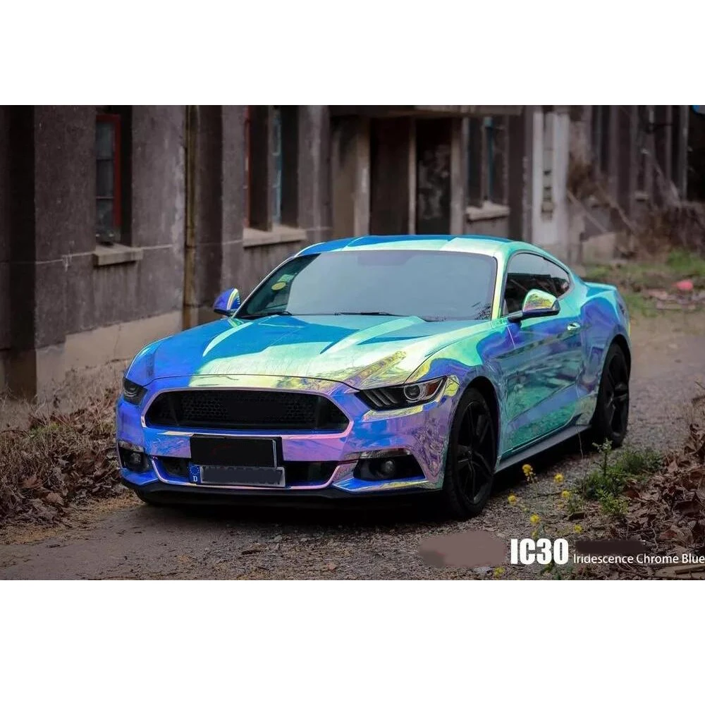 

1.35M x 10M Holographic Rainbow Neo Chrome Blue Car Body Vinyl Wrap Sticker Decals Roll PVC Plated Film