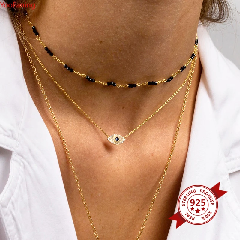 YooFaning 925 Sterling Silver Gold Chain Crystal Zirconia Evil Eye Necklace Diamond Anniversary Gift Wedding Girl Huggie Jewelry - Image 6