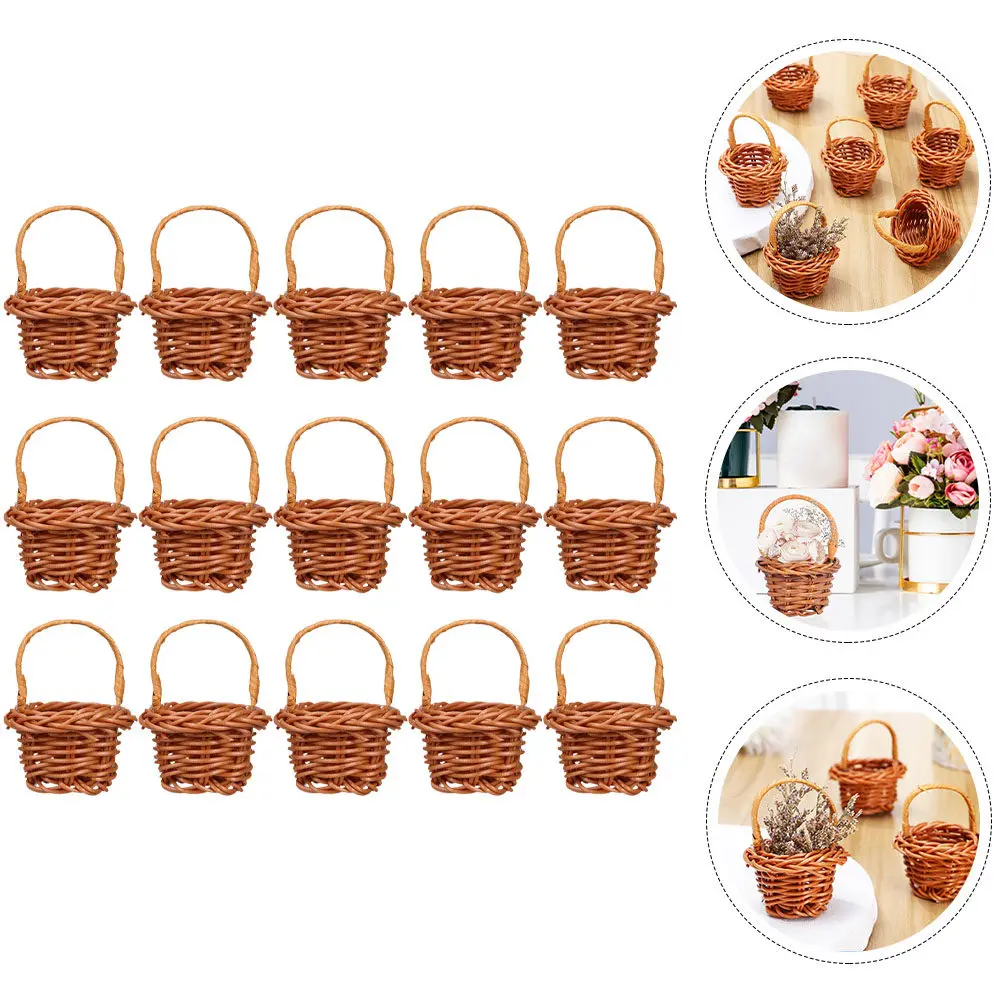 

15Pcs Miniature Plastic Basket Sturdy Woven Handheld Rattan Style Micro Scene Decor Photography Props Home Desktop Ornament