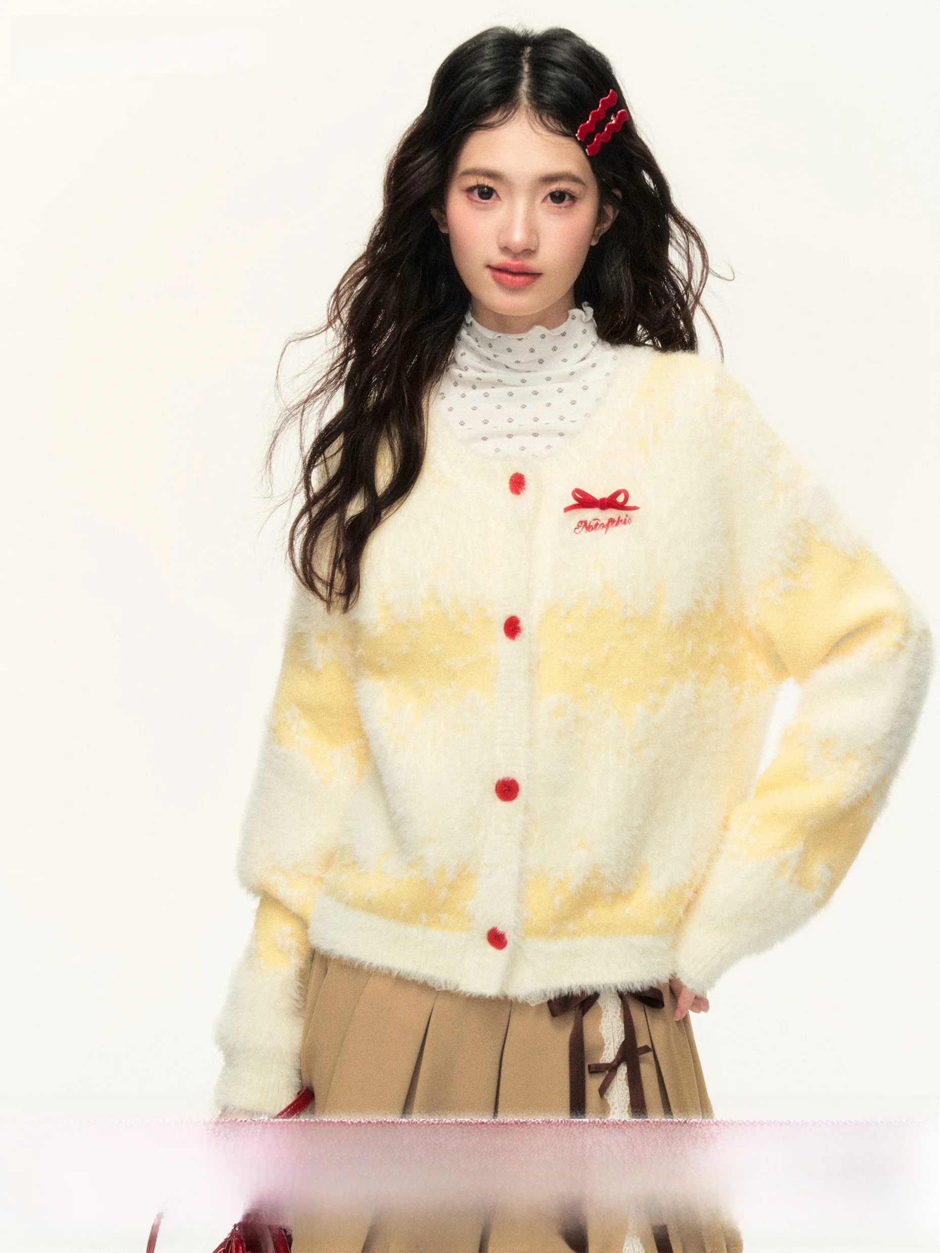 

Umoumo Lazy Sle Длинные волосы adient Желтый свитер в полоску с узлом Открытый кардиган Верхняя одежда Sweet Sle Свободный крой Длинный...