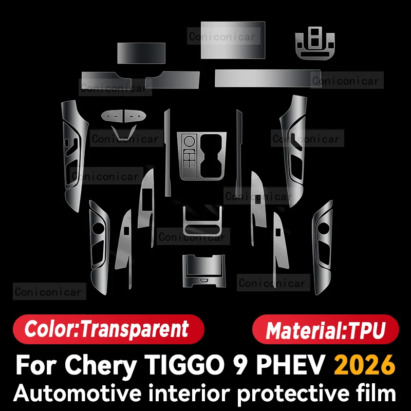 Voor CHERY TIGGO 9 PHEV 2026 TPU Transparante Beschermfolie Interieur Middenconsole Navigator Gear Panel Auto Accessoires
