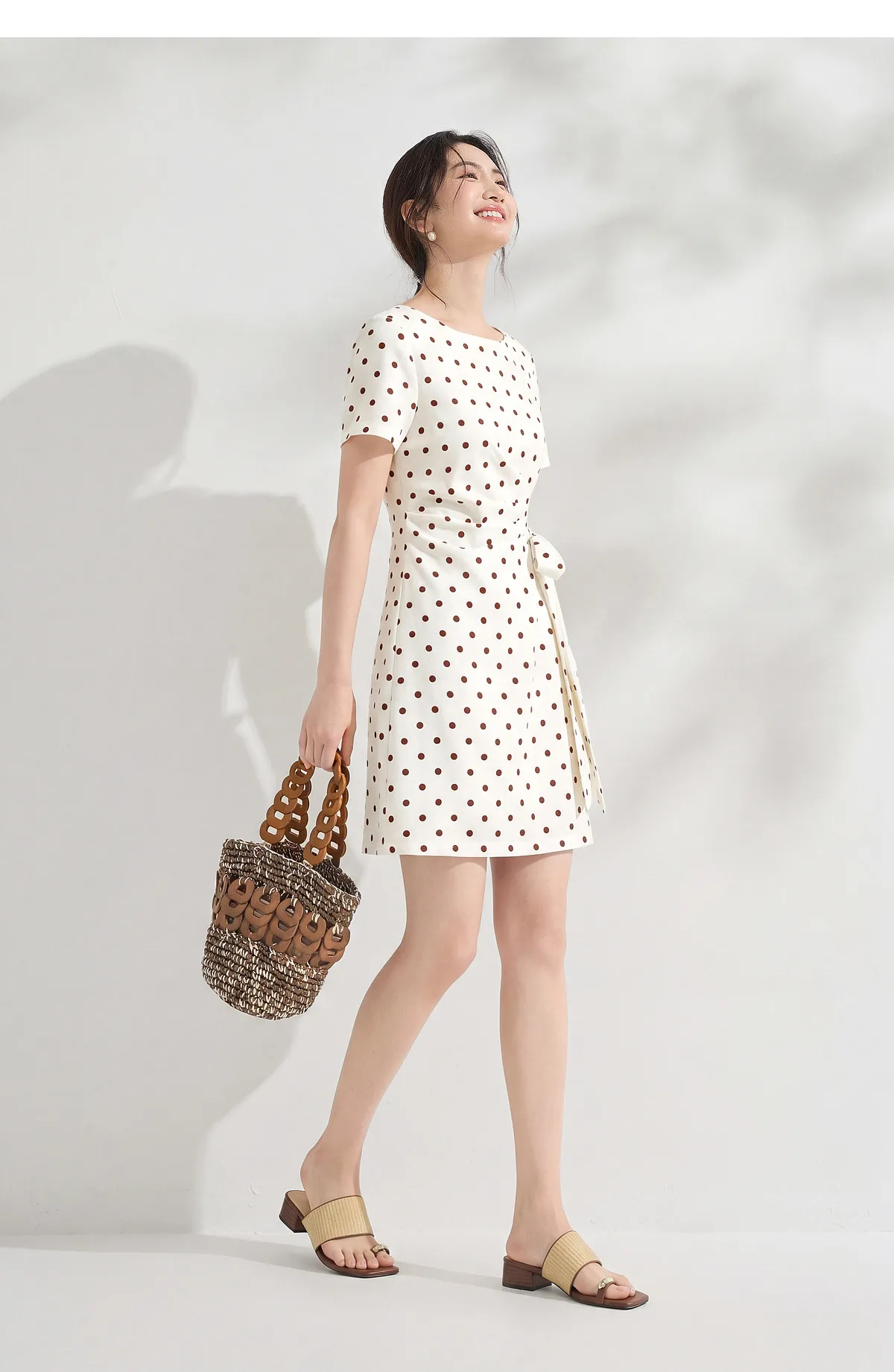 SENTUBILA Damen Französisches Polka-Dot-Kleid Leinen A-Linie Retro Mode Kurzarm Kurzes Kleid Damen Partykleidung 162LI7499 – Detail 23