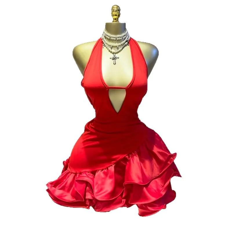 Women Sleevelss Halter V-neck Ruffles Ball Gown Smock A-line Mini Midi Dress 2025 Summer Vacation Holiday Party Dresses