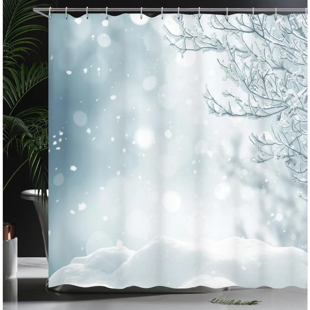 ستارة دش الشتاء العجائب: شجرة ندفة الثلج الاحتفالية وتصميم الصقيع لديكور الحمام الموسمي #3