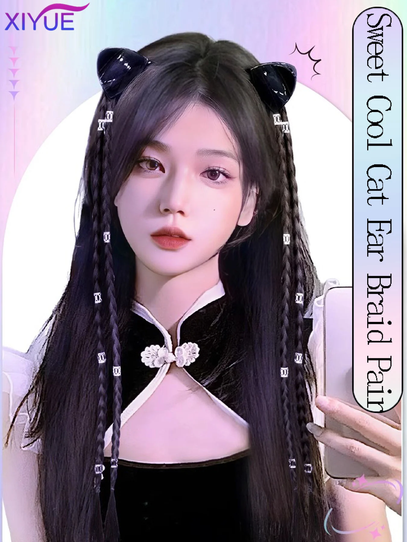 XIYUE Synthetic Cat Ear Wig Bag Wig Women's  To Increase Hair Volume Fluffy Croissant Clip-on Newly Upgraded Ball Head Ponytail