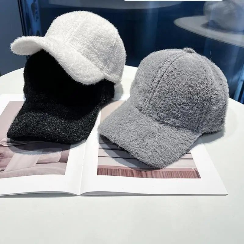 Baseballkappe aus Kunstfell für Männer und Frauen |   Warme Snapback-Mütze für Herbst und Winter, Unisex, verstellbar, kältebeständig