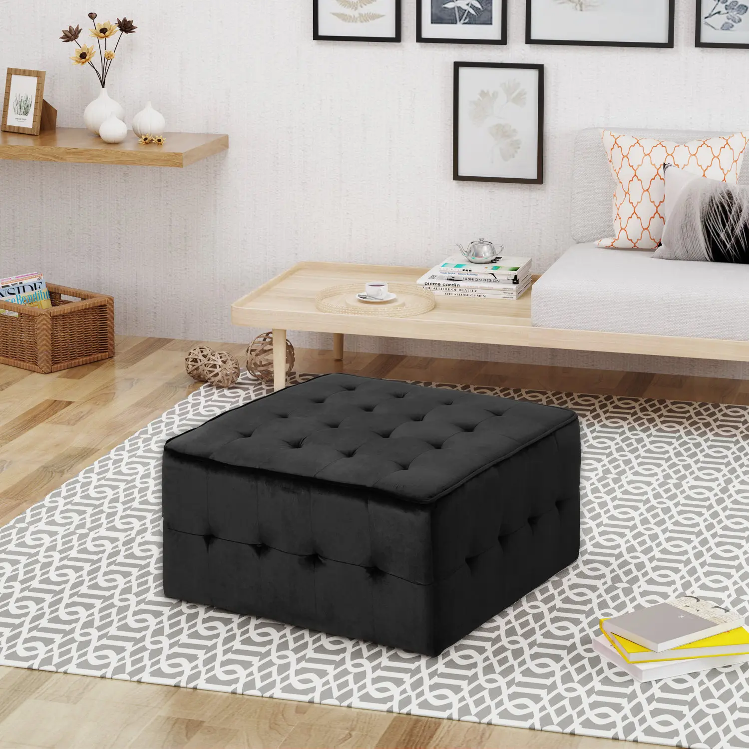 Reposapiés otomano de cuero para sala de estar y dormitorio: pieza de mueble elegante, cómoda y multifuncional