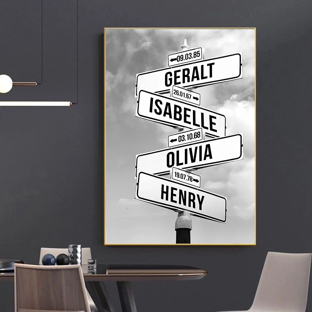 

Personalized Intersection Street Sign Custom 4 Names Dates Canvas Painting Family Gift Home Decor Customized Name Poster Prints