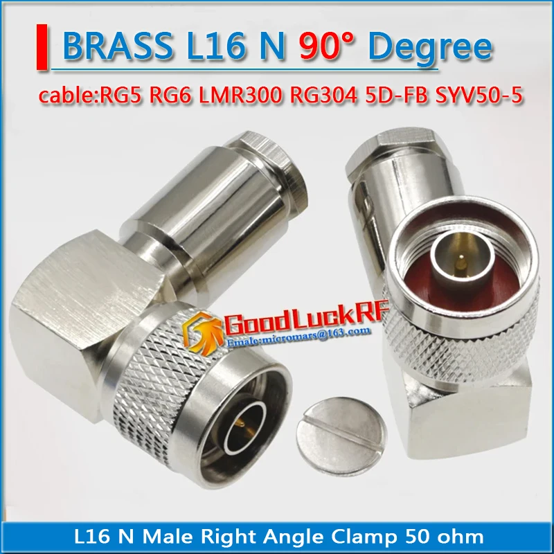 

1X Pcs L16 N Male 90 Degree Right Angle Clamp For RG5 RG6 LMR300 RG304 5D-FB Cable RF Connector Solder Coaxial Adapters