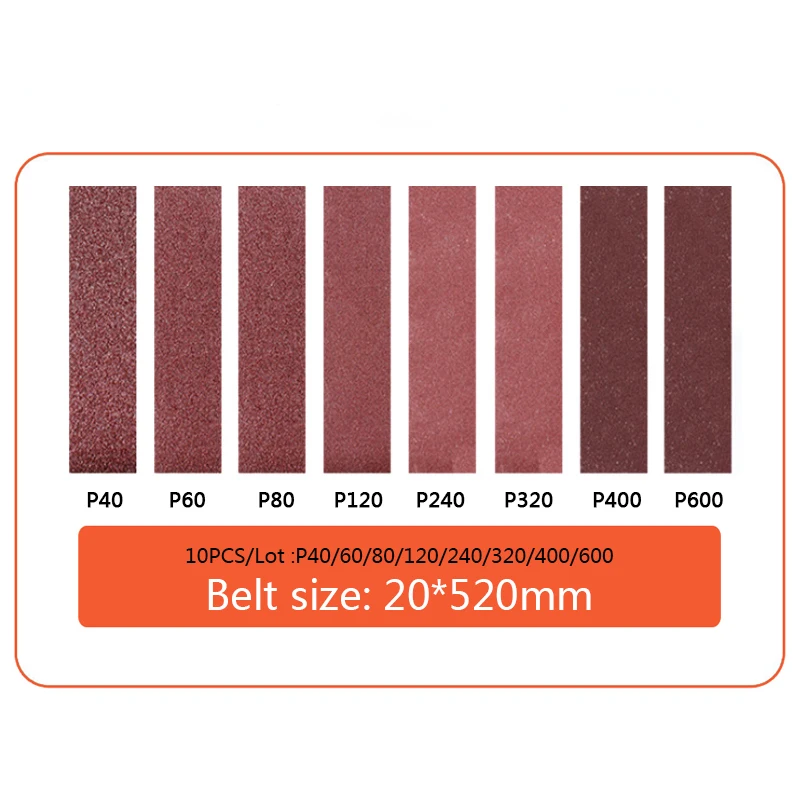 10PCS/lot Sanding Belts 520*20mm Abrasive Sanding Screen Band for Wood Soft Metal Grinding Polishing Tools P40 - P600