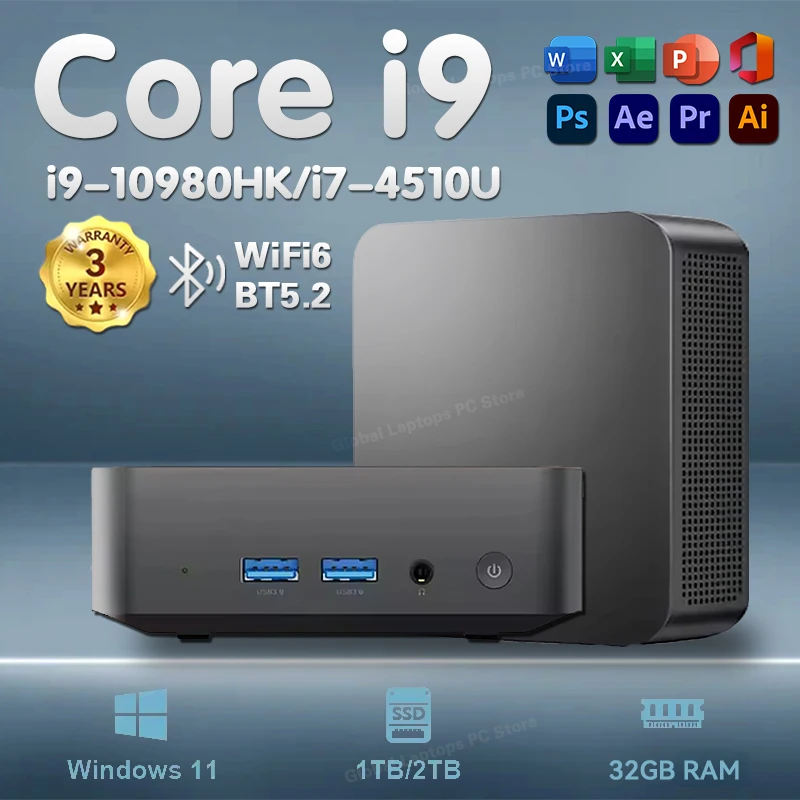 미니 PC 윈도우 11 프로 인텔 코어 i9 10980HK i7-4510U 램 16GB 32GB SSD 1TB 컴퓨터 게이밍 와이파이 6 BT5.2 오피스 데스크탑 PC 게이머용