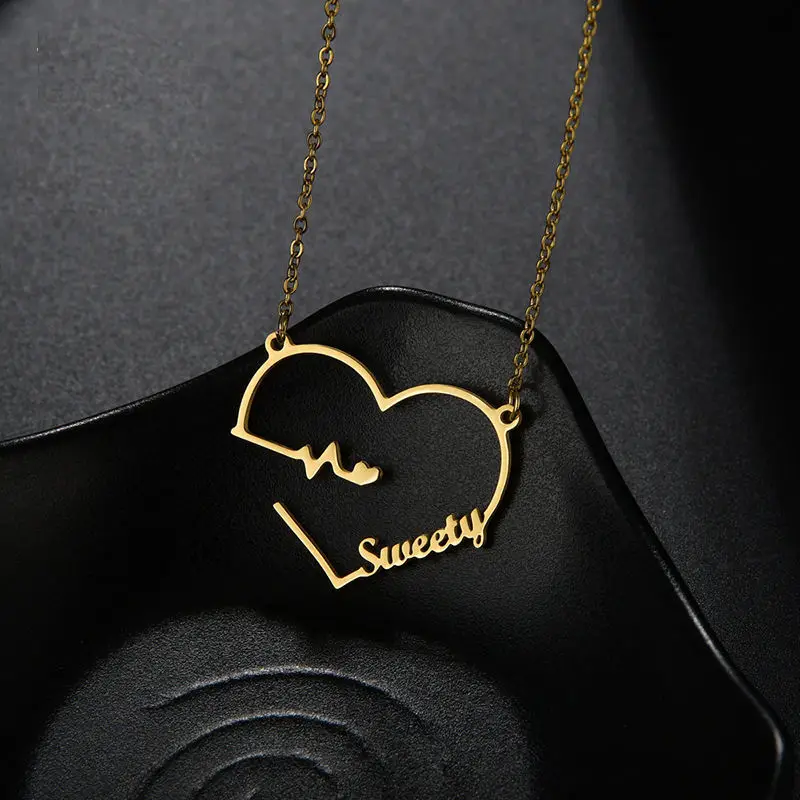 

New Heart Name Pendant Women Necklace Jewelry Personalized Gold Plated Valentine's Gift