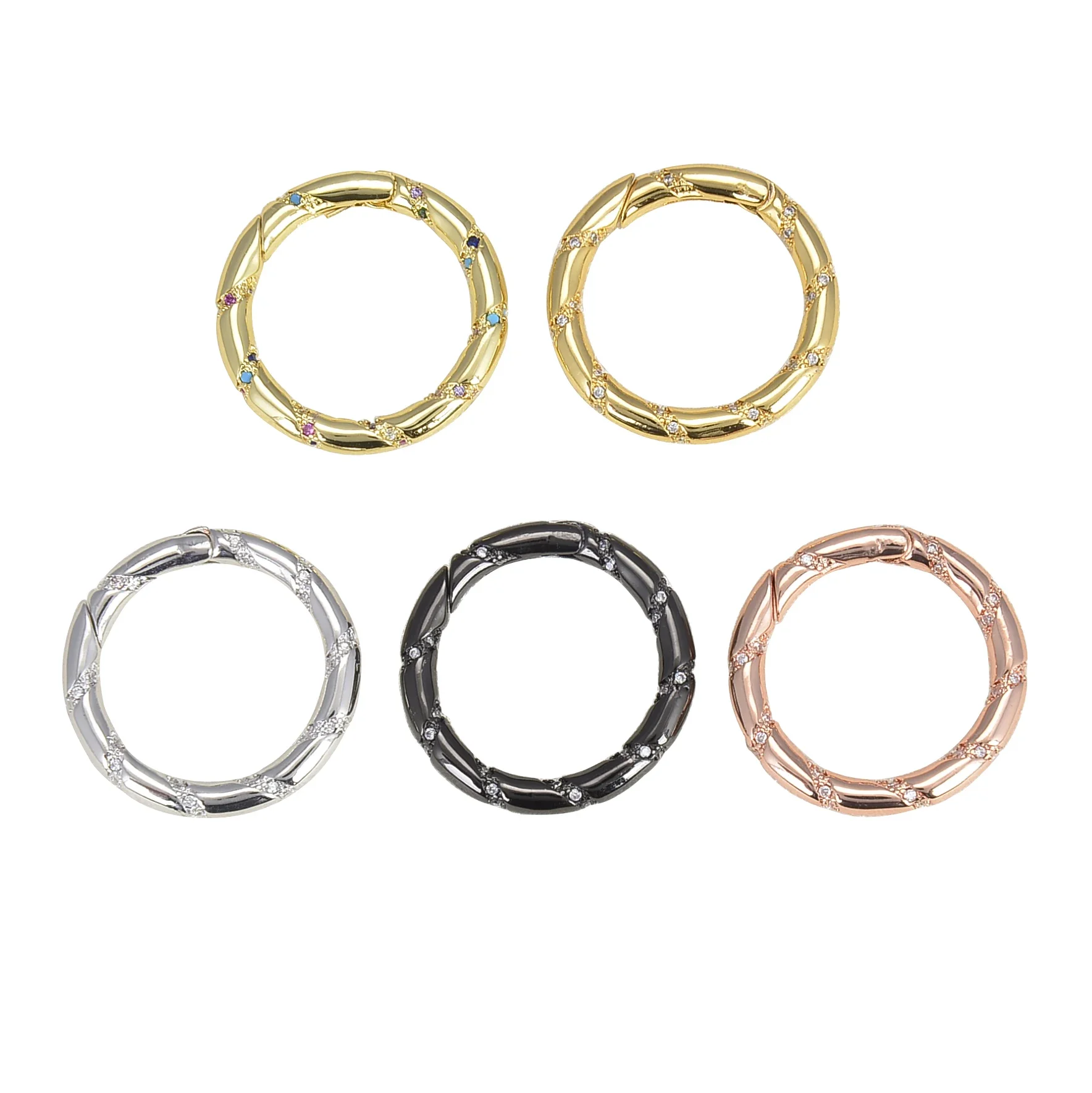 5 Pcs Spring O-Ring Buckles Push Trigger Snap Hooks DIY Jewellery Making White Color Zircon Square Oval Heart Circle Accessories