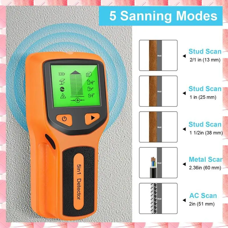 JAJA 5 In 1 Wall Scanner STUD Detector Digital Handheld Wall Detector ท่อน้ํา PVC โลหะ Finder เครื่องสแกนเนอร์สีส้ม 152X62X28 M