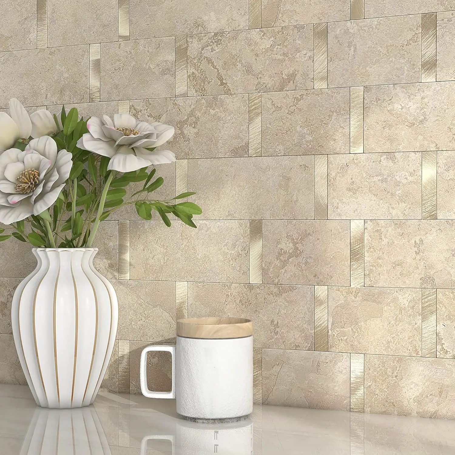 

Matte Kitchen Subway Tile Peel and Stick Backsplash Self-Adhesive Bathroom Wall Tiles Waterproof 3D Metal and Marble Mosaic
