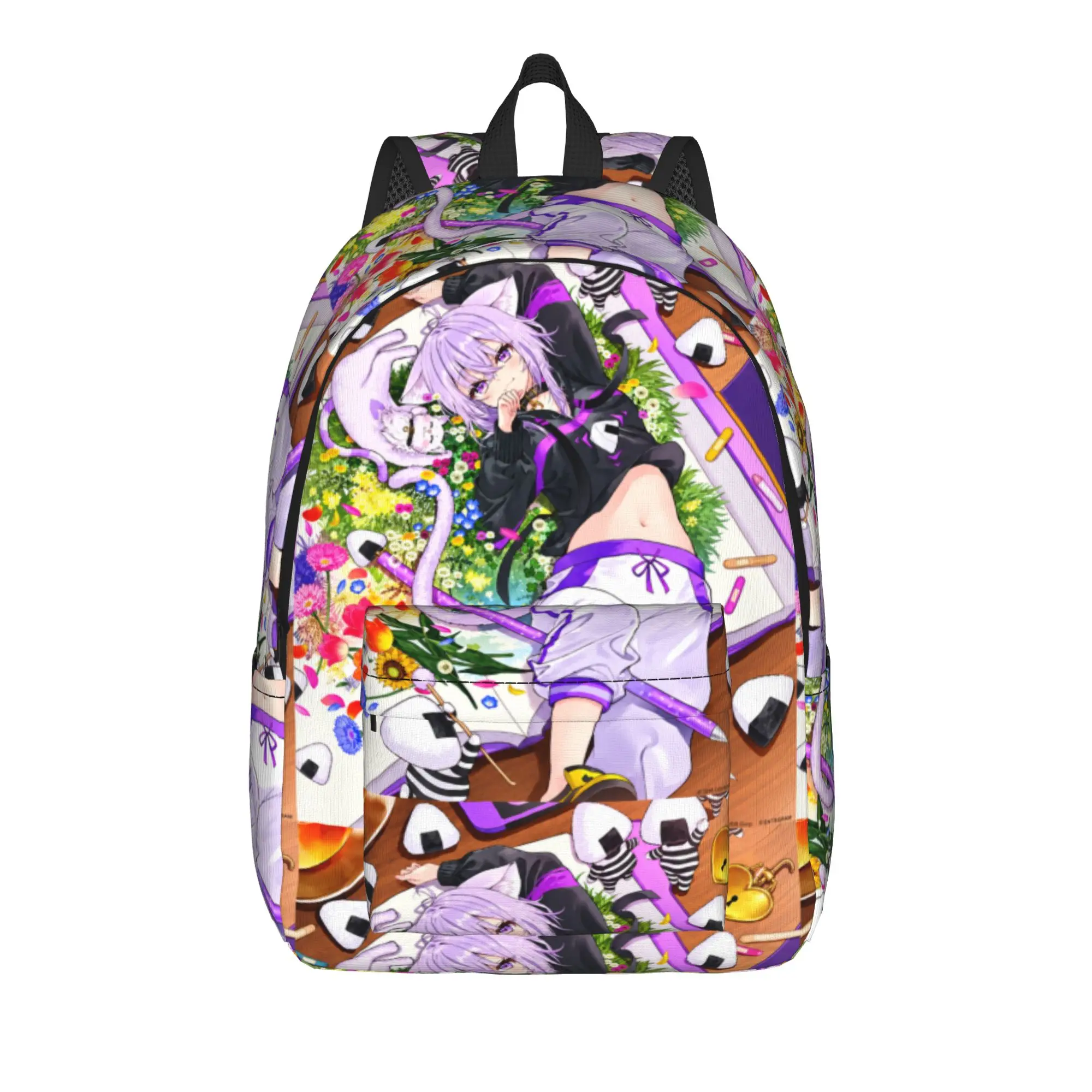 Hololive Gamers Nekomata Okayu Floral Backpack  Women Men Polyester Camping Backpacks Soft Streetwear School Bags Rucksack