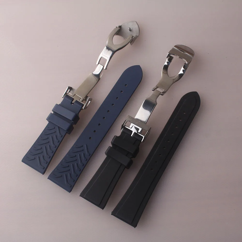 Pulseira genuína 20mm 22mm, pulseira de relógio de pulso, acessórios de borracha macia com fivela de aço inoxidável, implantação nova
