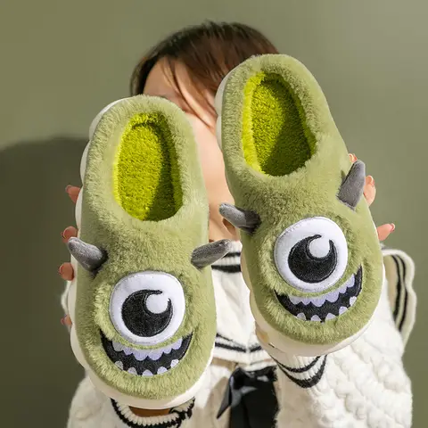 Home Slippers for Men Unisex Winter Home Plush Man Shoes Slides Designer Fun Cartoon Couples Women Cotton Slippers Size 36-45