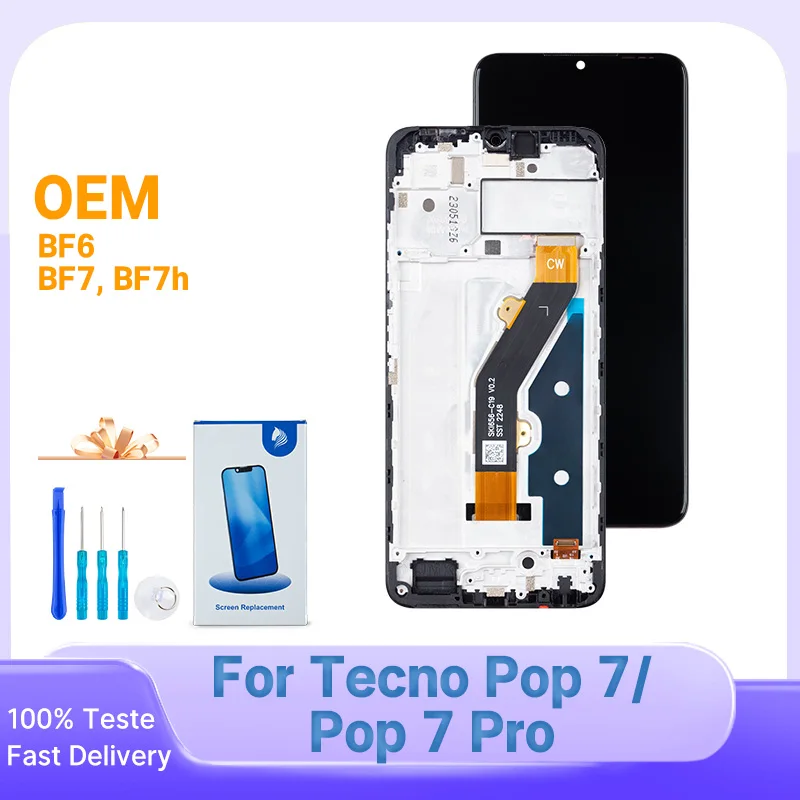 Pop BF6 BF7 BF7h 100% LCD probado para Tecno Pop 7 Pantalla táctil digitalizador reemplazo para Tecno Pop 7 Pro Pantalla montaje