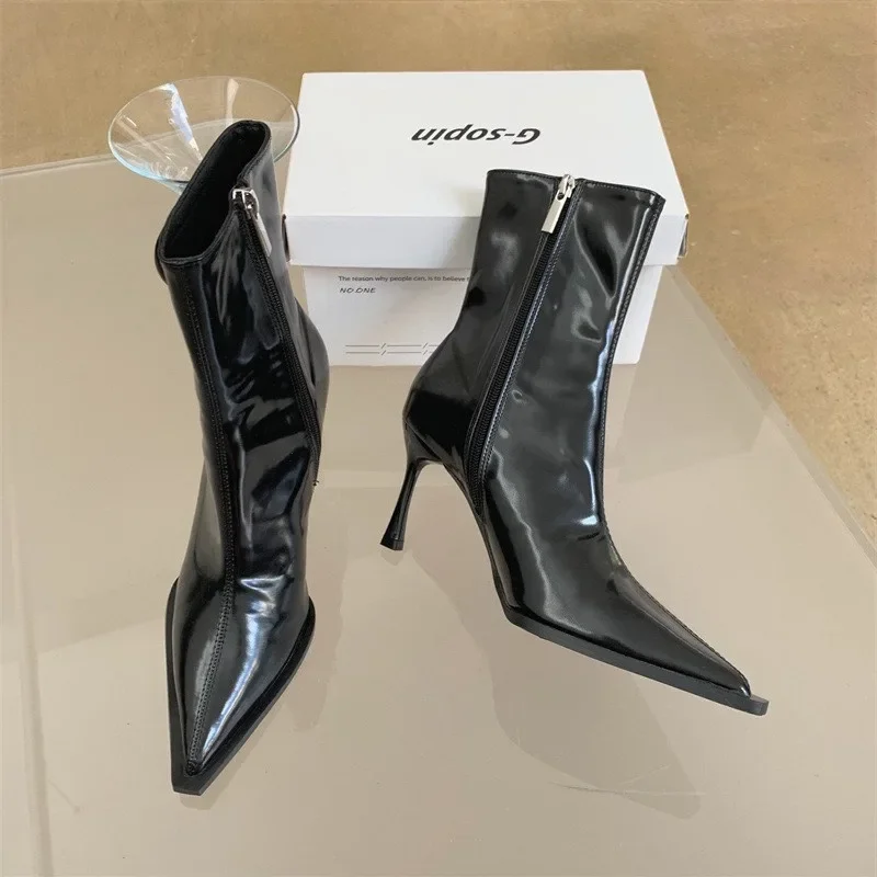 New Autumn Winter Retro Women Ankle Boots Fashion Pointed Toe Ladies Elegant Chelsea Pumps Shoes Thin High Heel Short Booties