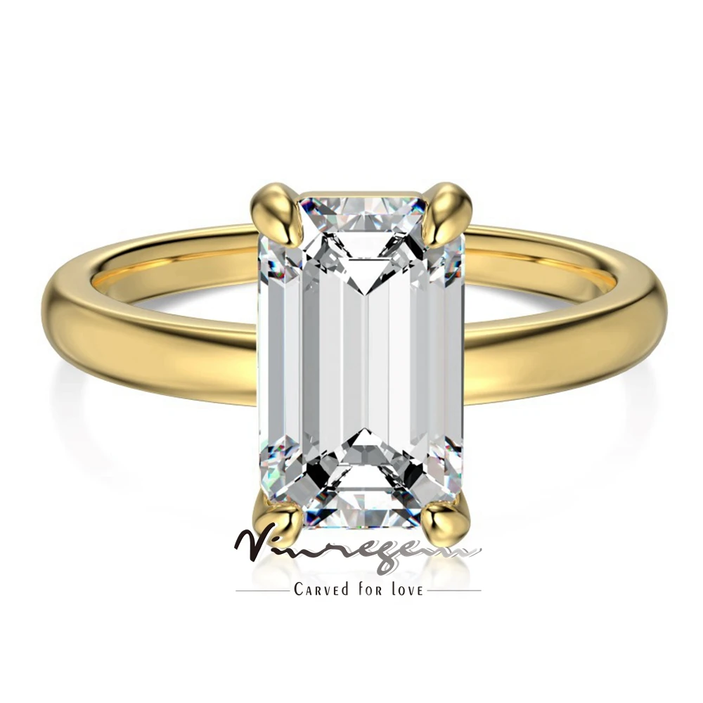 

Vinregem 6*10 MM 3CT Emerald Cut Lab Created Sapphire Gemstone Engagement Ring 18K Gold Plated 925 Sterling Silver Fine Jewelry