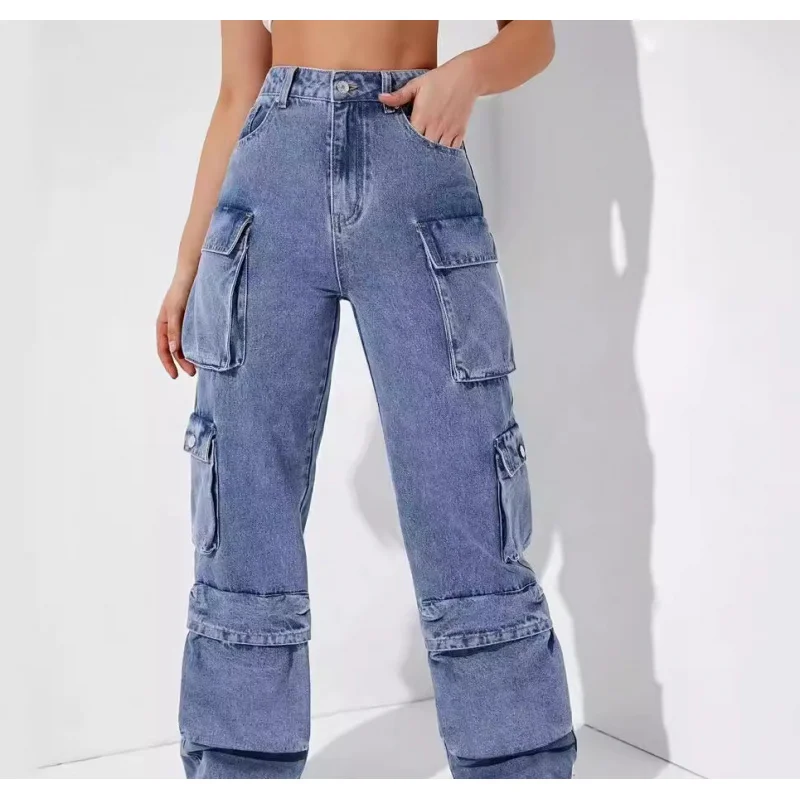 الخريف الشتاء متعدد جيب النساء السراويل الجينز الأوروبي الأمريكي