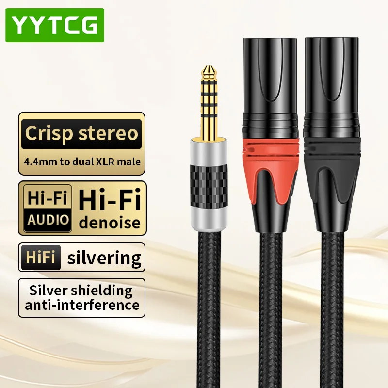 

Hifi 4.4mm Balanaced to 2XLR Audio Cable OFC Silver Plating 4.4mm Balanced Dual 2XLR Male and Female Audio Cable for Amplifiers