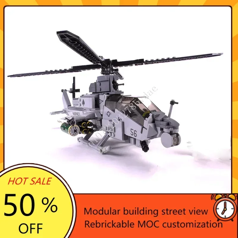 725PCS MOC ปริศนาที่กําหนดเอง AH-1Z Viper โจมตีเฮลิคอปเตอร์-Minifig Scale DIY เครื่องบินสร้างสรรค์เทคโนโลยีเด็ก Xmas ของขวัญ