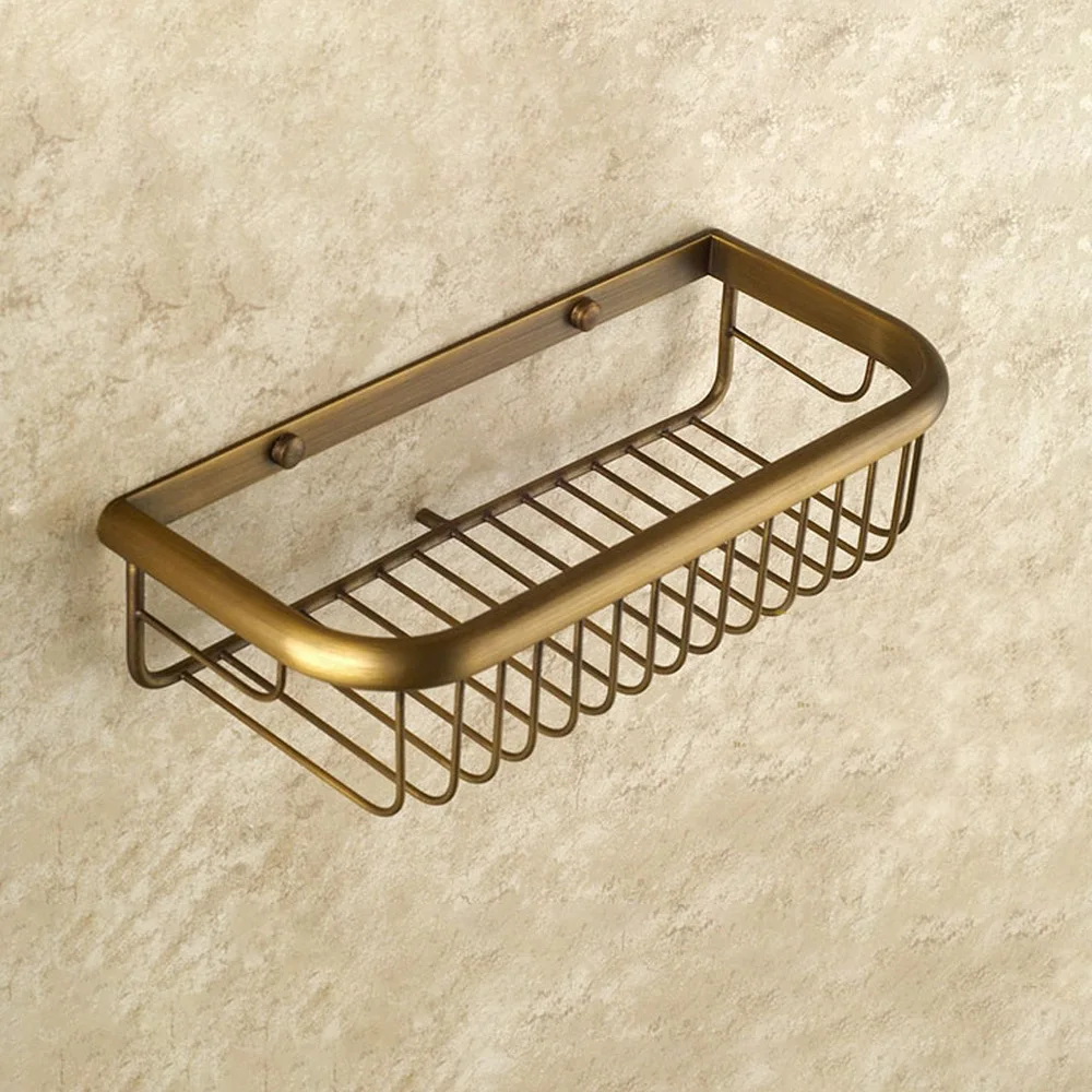 

30cm Vintage Retro Antique Brass Bathroom Shower Basket Soap Sponge Shower Storage Basket Shelf Shampoo Holder Dba523