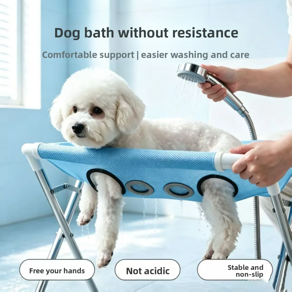 Tragbarer Hängeständer für die Tierpflege, verstellbarer Hunde- und Katzenwaschständer, Netzstützgestell, faltbarer Hängeständer zum Baden und Trocknen von Haustieren – Detail 1