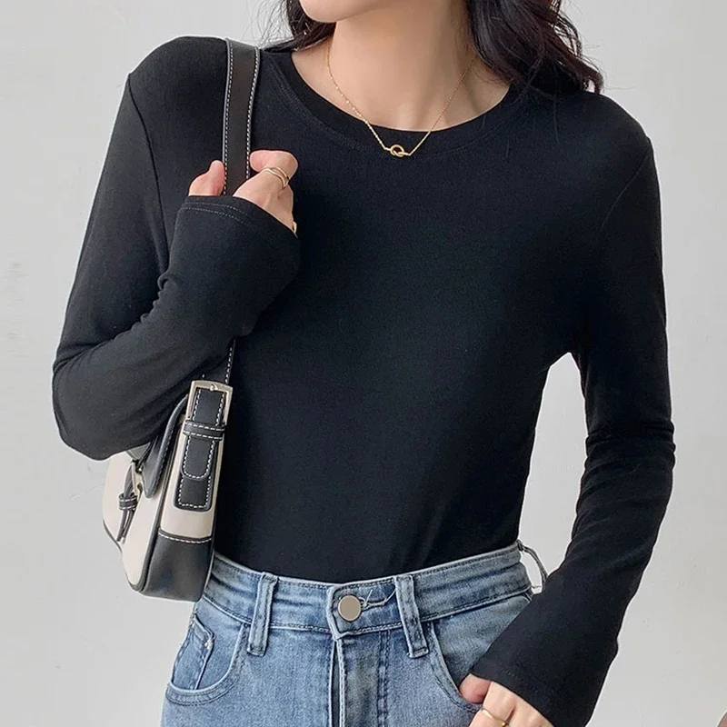 

Cotton Long Sleeve T Shirt for Women Clothing Spring Autumn Casual Basic Tshirts Woman Korean Style O Neck Tops Ropa De Mujer