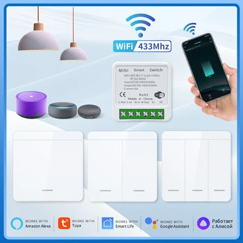 מתג WiFi חכם Tuya RF 433MHz מתג אור אלחוטי 1/2/3Gang מתג קיר...