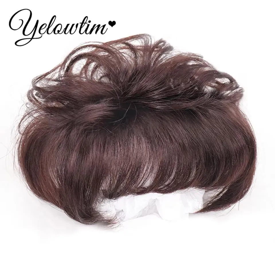 YELOWTIM Short Pixie Cut Hair Toppers Synthetic Clip In Head Topper Extension Fluffy Natural Fake Hairpiece for Thin Hair Women