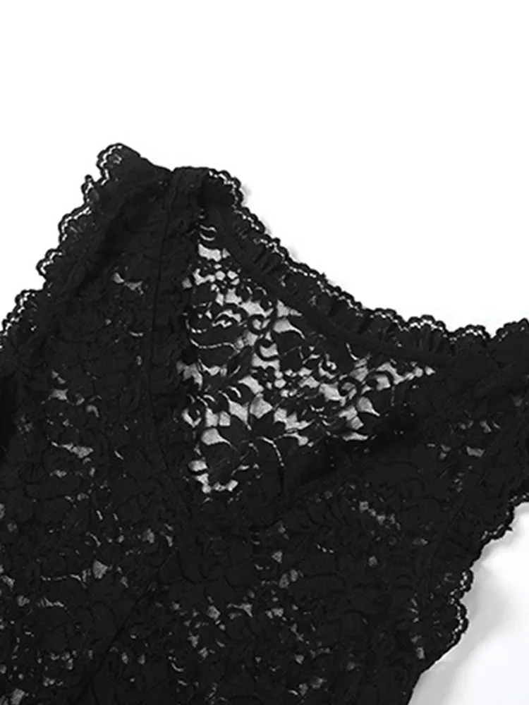 Elegancka sukienka z koronkowymi wstawkami Yomesugar, damska, seksowna, prześwitująca, z dekoltem w serek, bez rękawów, obcisła, idealna na przyjęcie urodzinowe lub do klubu.