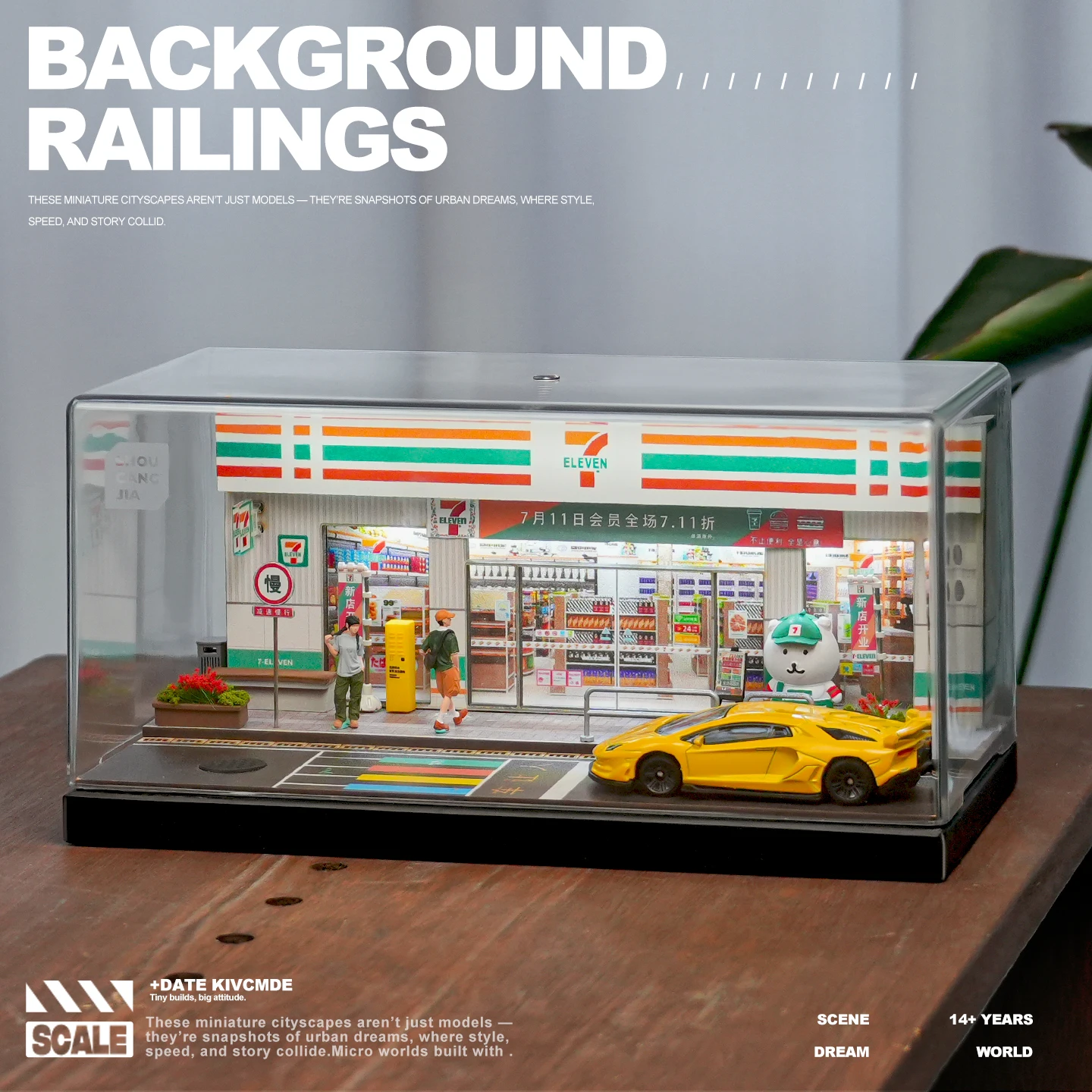 

Collector 1/64 82048-A 7-Eleven Convenience Store Model Scene with Light Version Decoration Collect Car Model Display