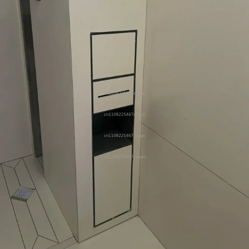 Bathroom Tile Toilet Wall Niche Toilet Storage Custom Hidden 304 Stainless Steel Trash Can Embedded