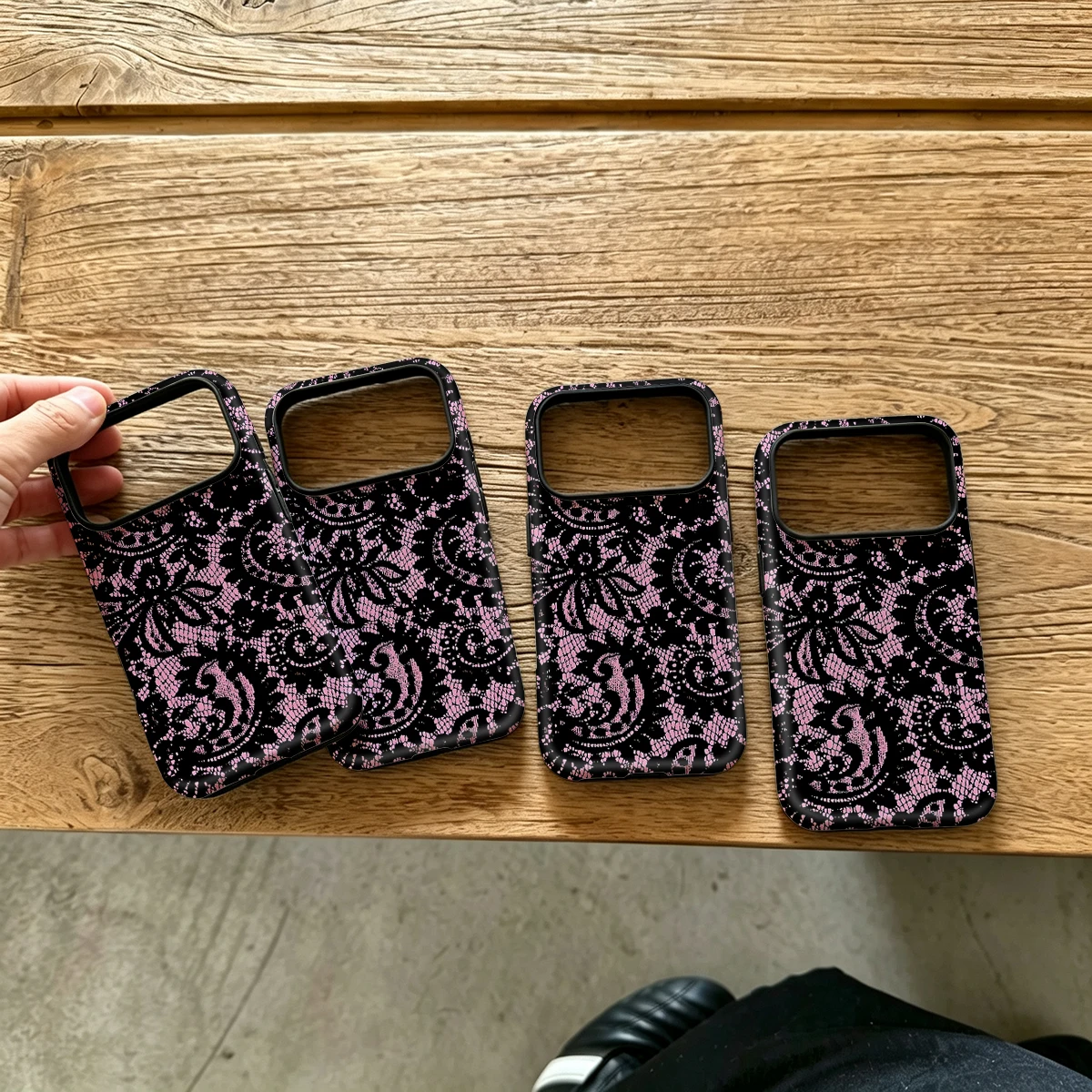 Black Pink Lace Damask Hard Shock-Absorption Phone Case For Samsung Galaxy S26 S25 Ultra S24 S23 Plus 2-in-1 Protective Cover