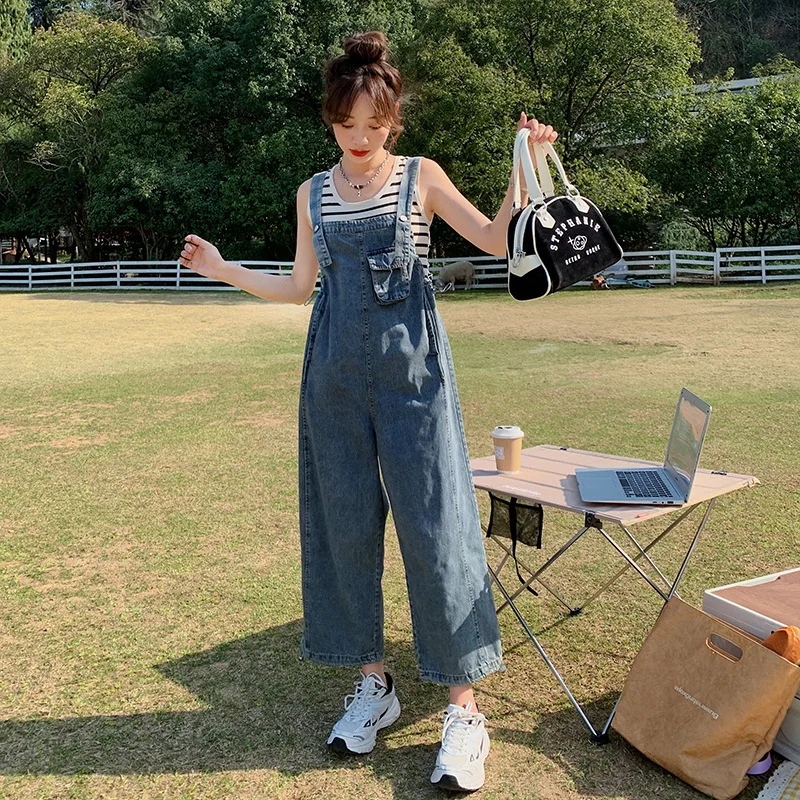 

Hong Style Retro Workwear Overalls Women Summer New Loose Slimming Straight Wide-Leg Jumpsuit