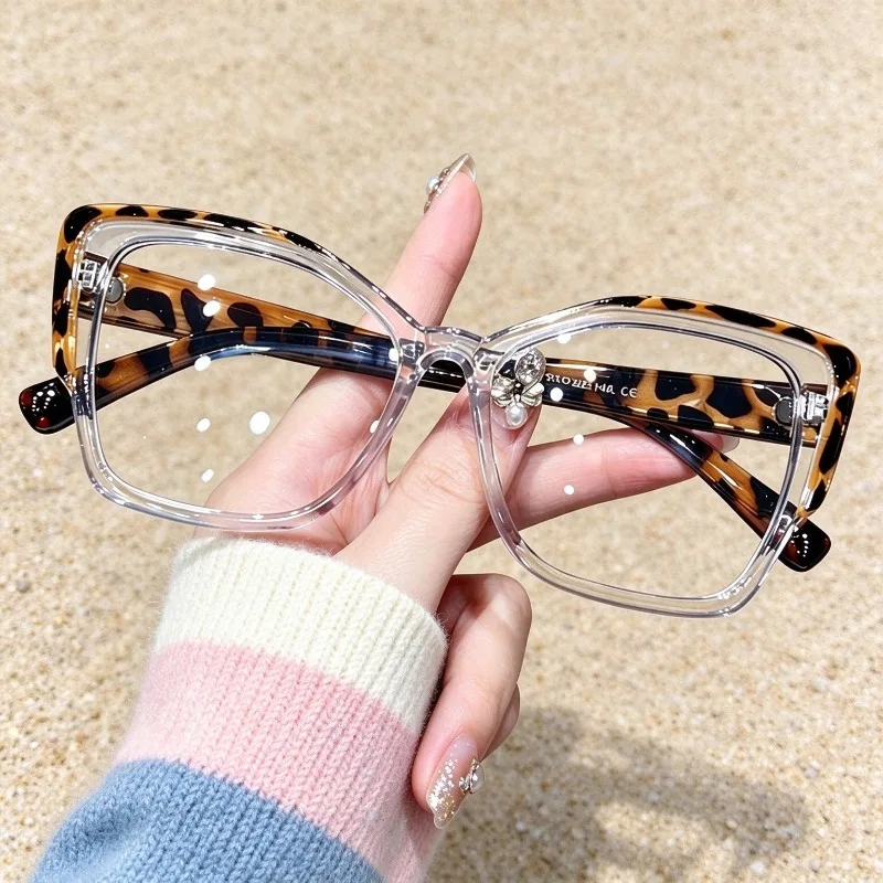 Cat Eye Oversized Optical Spectacle Eyeglasses TR90 Square Computer Eyewear Large Frame Anti-blue Light Glasses for Men Women
