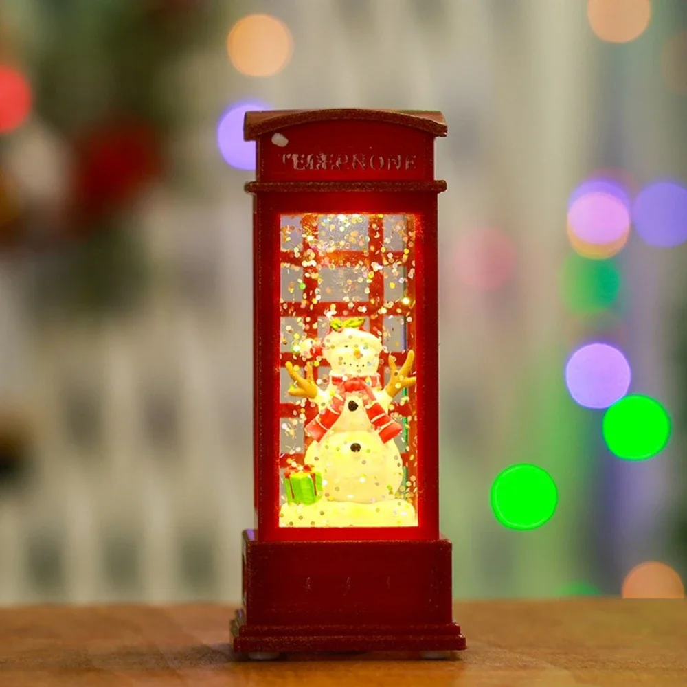 Christmas Telephone Booth Decorations Small Wind Lamps Electronic Snowmen Night Lights Desktop Ornaments Balls/Snow Globe