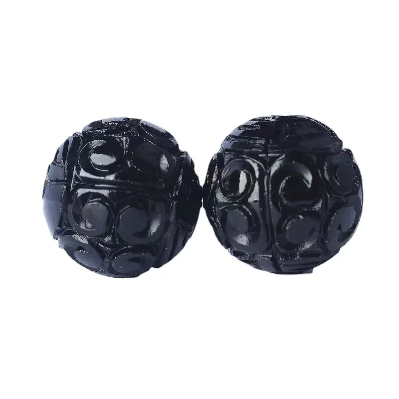 1pieces BLACK Tourmaline round carved 16mm 18mm full hole wholesale for DIY  jewelry
