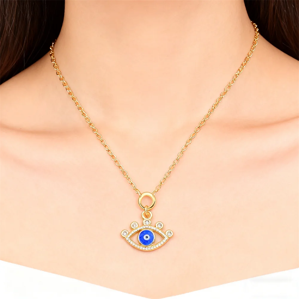 2 Pcs Devil Eye Enamel Pendant DIY Jewelry Making Brass Plated Zircon Hollow Accessorie Bracelet Necklace Earring Part Wholesale