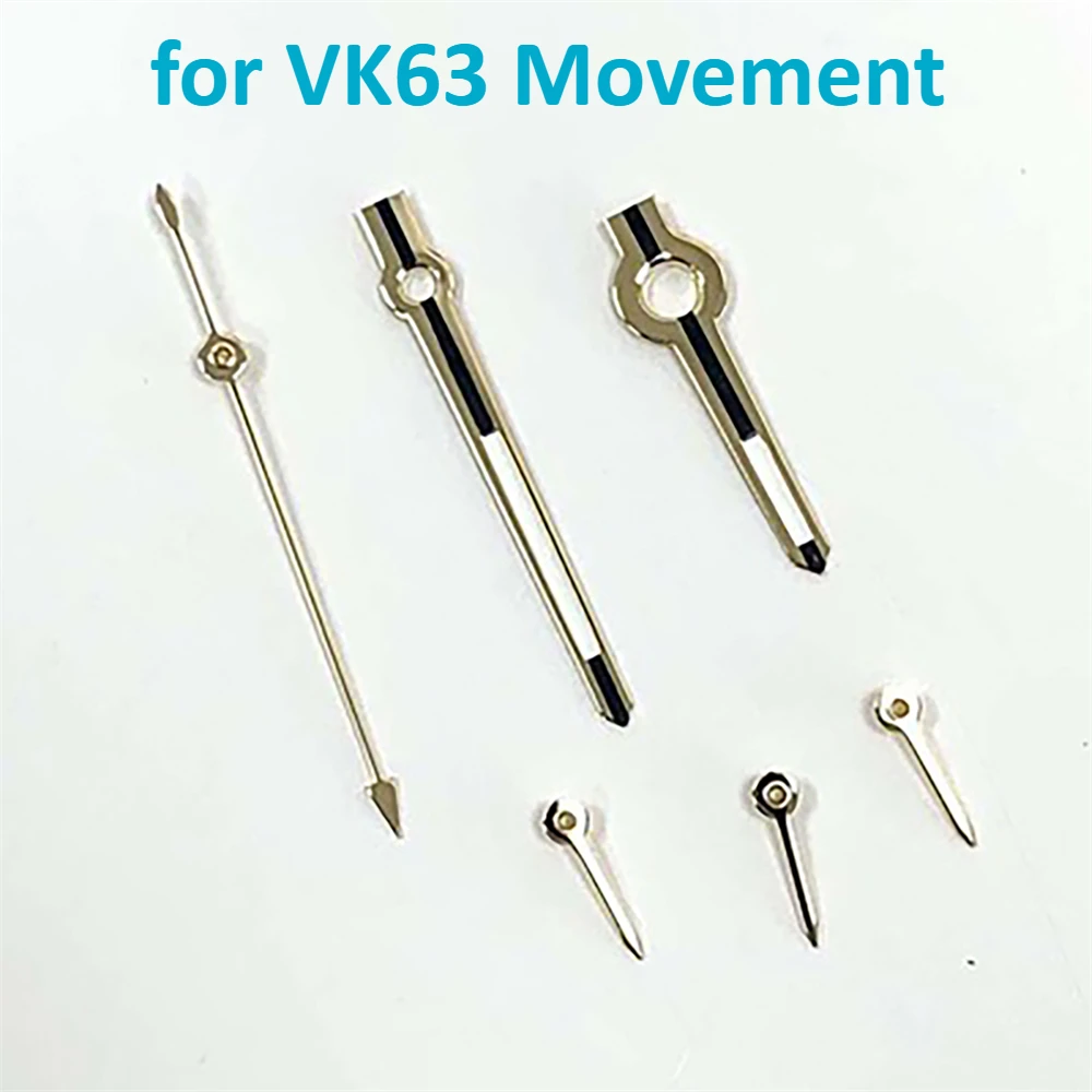 6Pcs/Set 13.5mm VK63 Watch Hands Silver/Gold Hands Needles Green Luminous Watch Pointers Fit for VK63 Movement