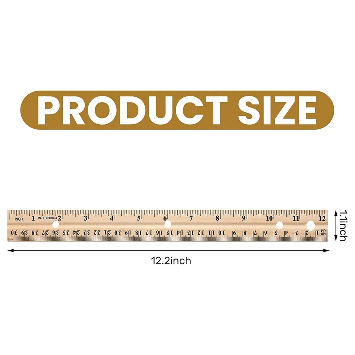 2025 + 60 حزمة مسطرة خشبية 12 بوصة (30 سنتيمتر) مسطرة قياس الخشب السائبة مع 4 ثقوب للمدرسة والمكتب صياغة لوازم الفصول الدراسية