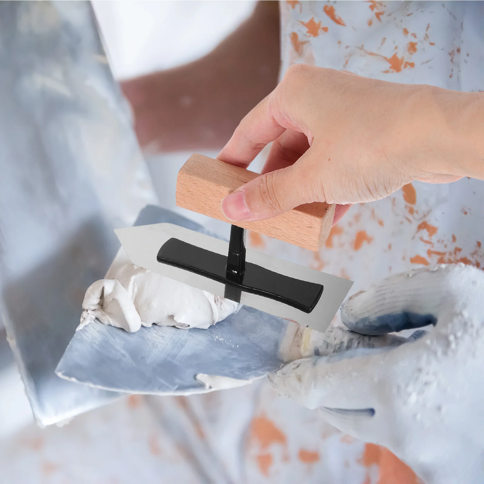 

Stainless Steel Mini Trowel Flat Head Design Artistic Paints Diatom Mud Versatile Use Easy Carry Operate Stainless Steel Trowel