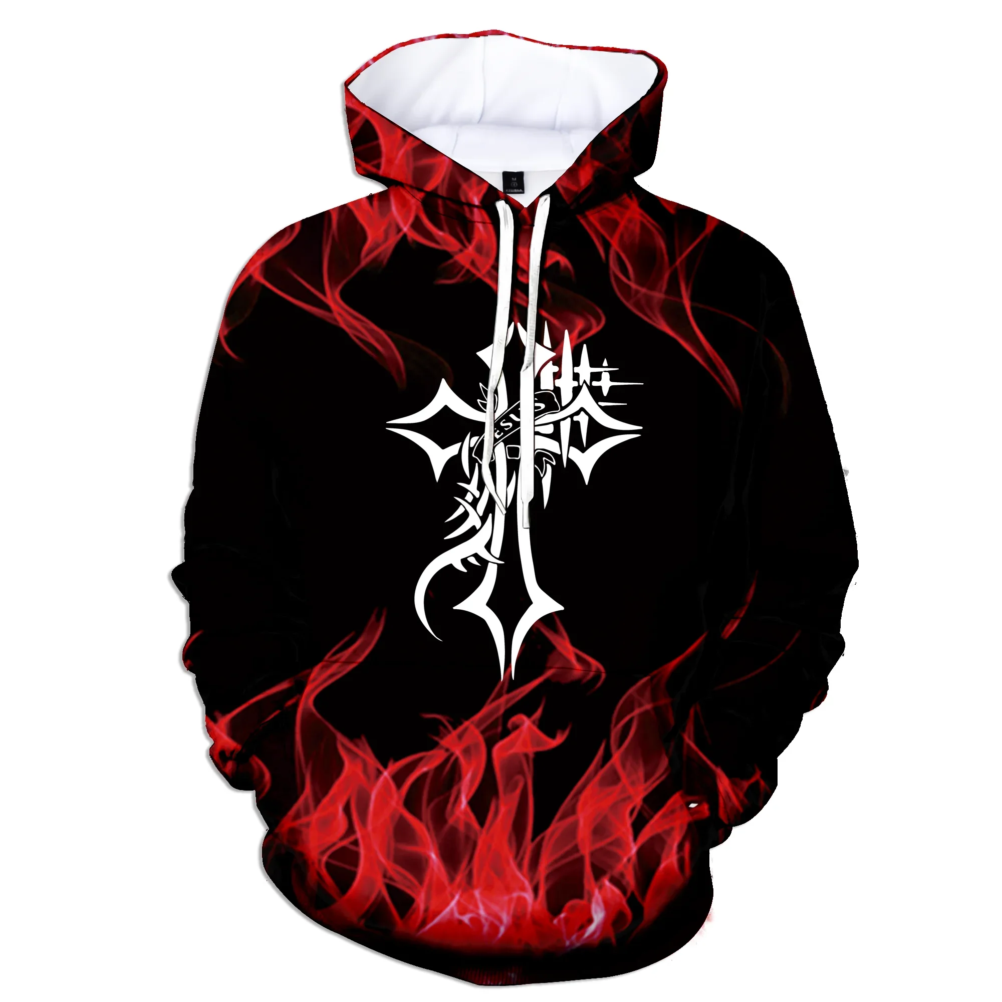 

New Fashion Autumn and Winter 3D Flame Men's Hoodie Hooded Sweatshirt Pullover Cross Printed Large Size Sweater