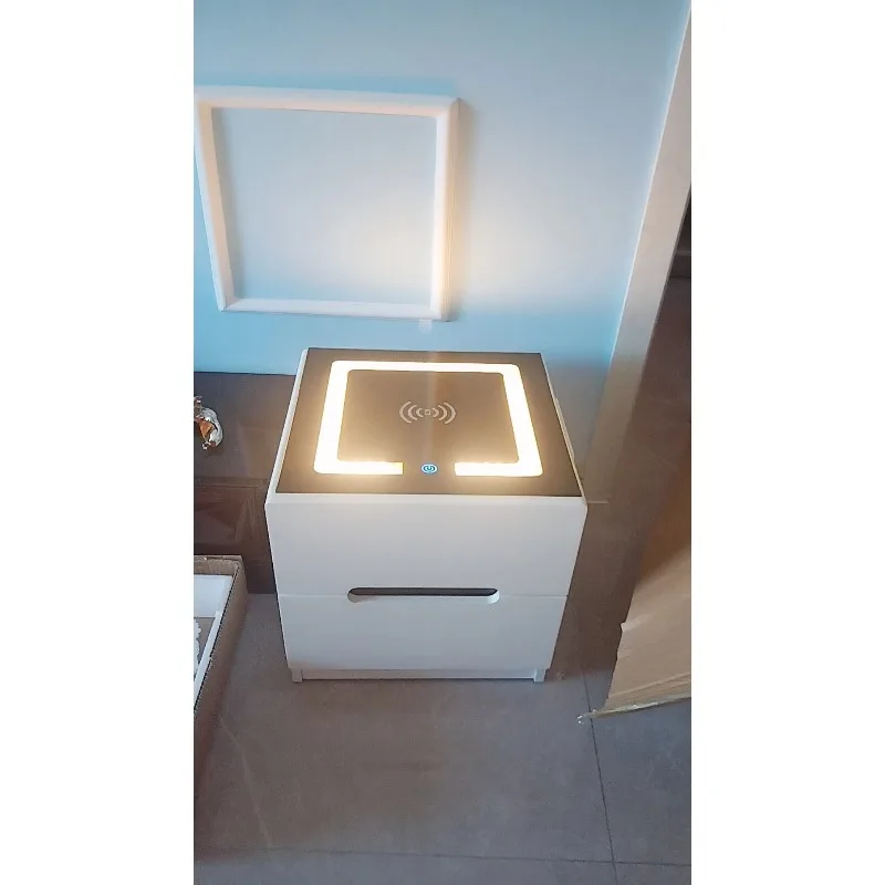 Smart Nightstand with Wireless Charger Bedside Table with LED Light Intelligent Cabinet End Table with USB Port Storage Drawer - view 4