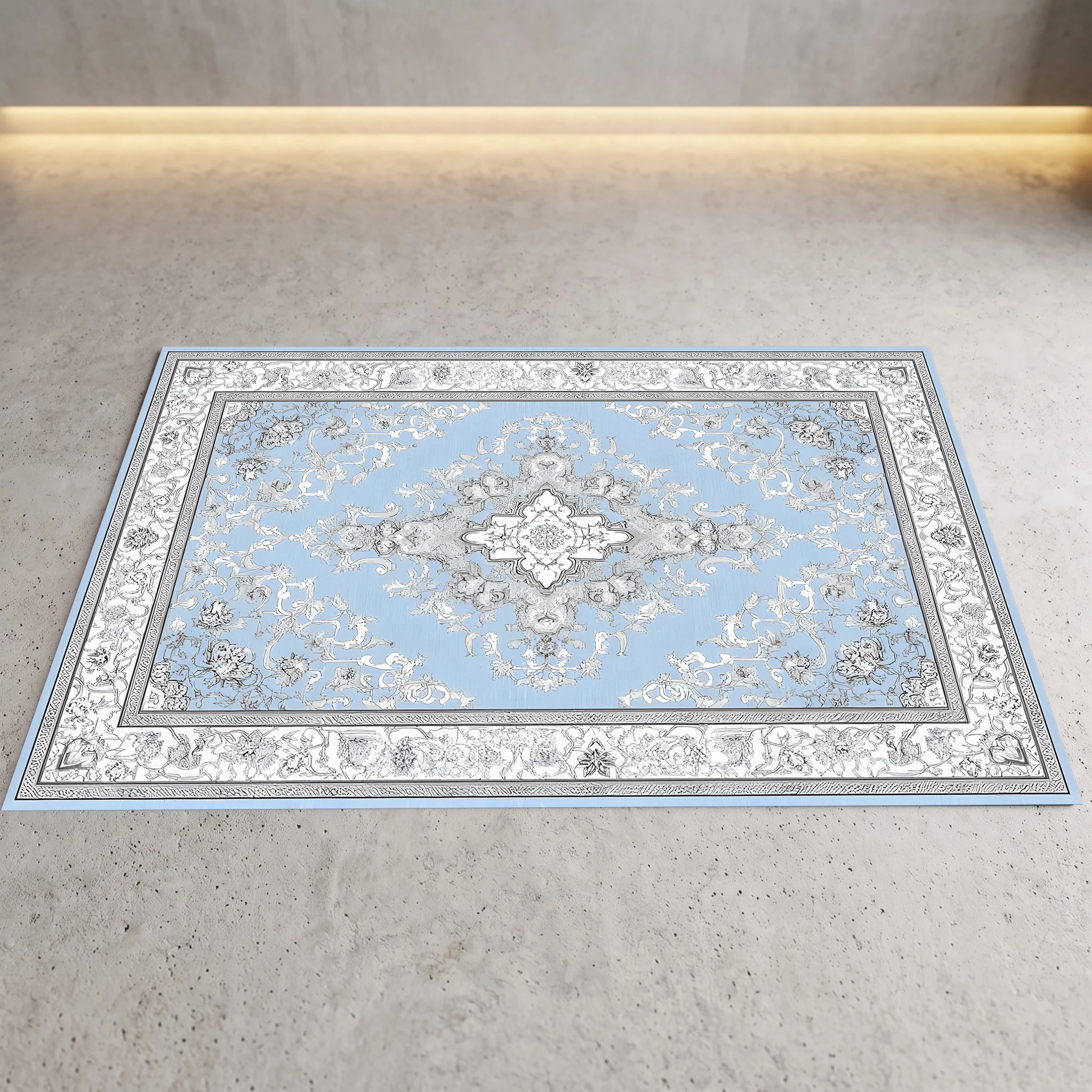 Light Blue European Symmetrical Retro Pattern Light Luxury Retro Style Living Room Bedroom Soft Furnishings Autumn and Winter Warm Holiday Christmas Decoration Velvet Carpet