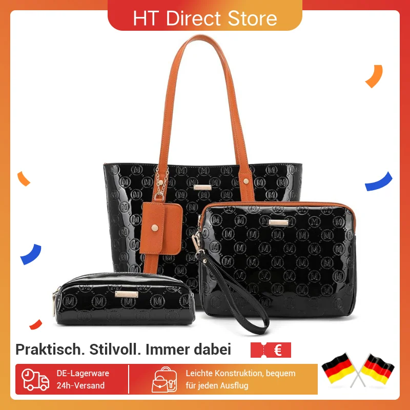 Miss Lulu Damen Handtasche Set, Mittelgroße Shopper Tasche, 3-teiliges Set Schultertaschen für Damen, Elegante Handtasche für